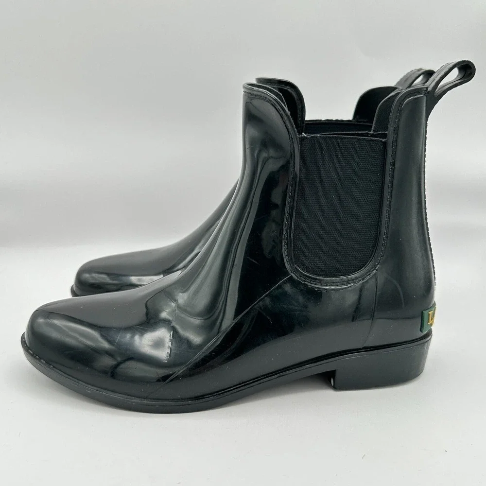 Lauren Ralph Lauren Tally Rainboots Womens Size 7 Black‎ Rubber Ankle Outdoor